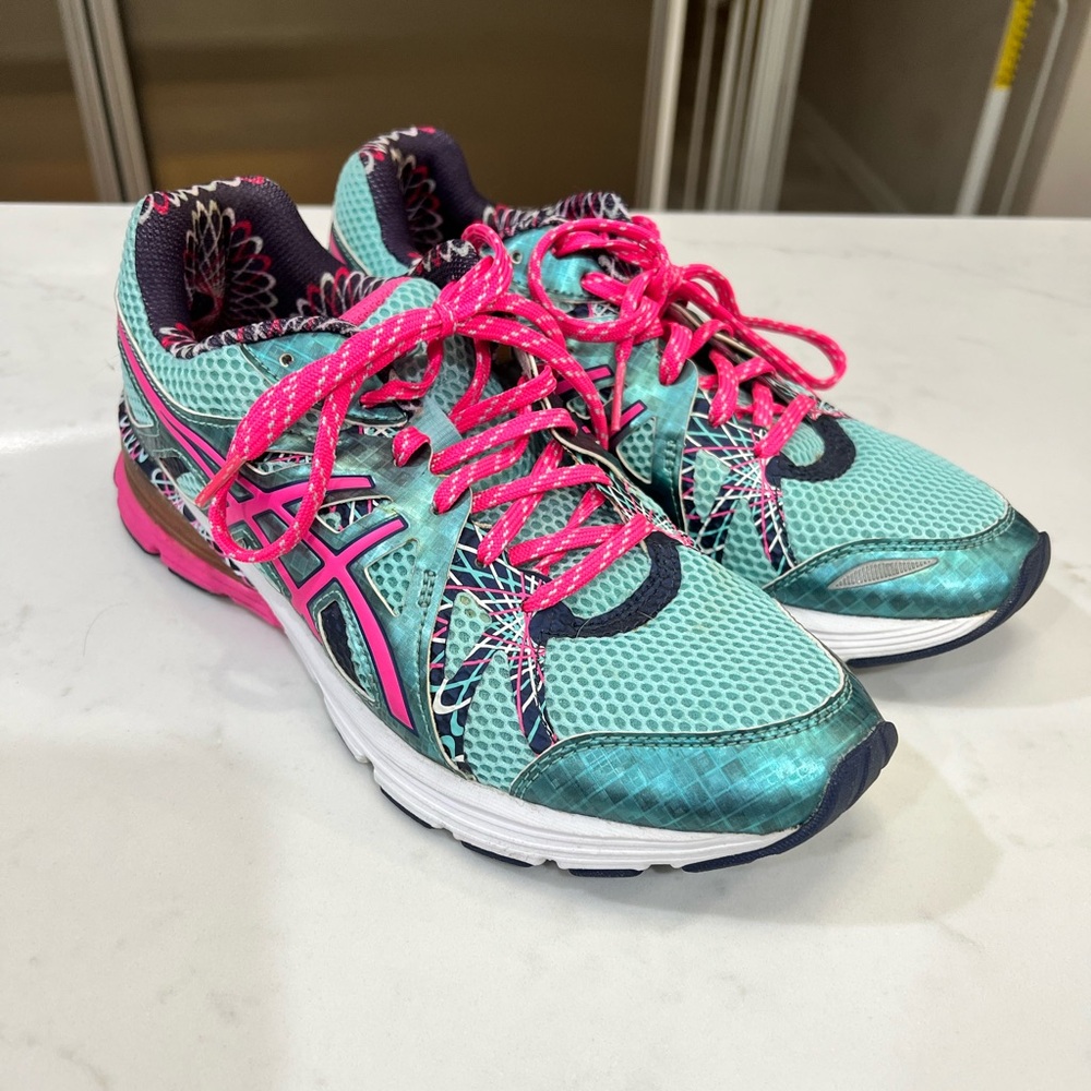 ASICS Women's Teal and Hot Pink Athletic Running Shoes